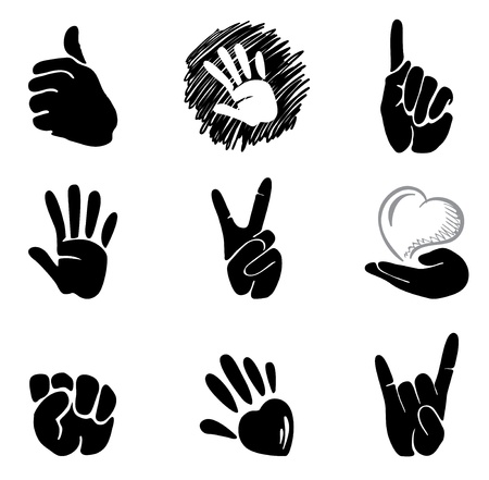 a set of abstract icons - hands and gestures のイラスト素材
