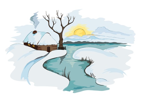 The village, a winter landscape のイラスト素材