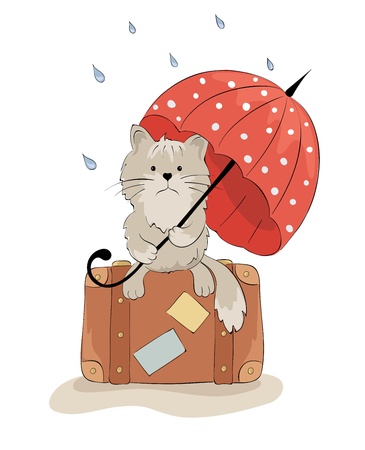 Sad cat with an umbrella のイラスト素材