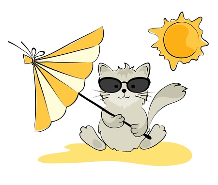 Cat in the glasses on the beach のイラスト素材