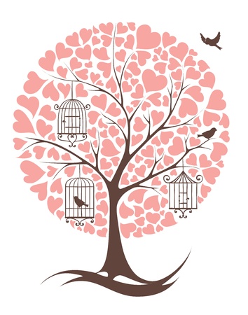 Tree with birds and heartsのイラスト素材