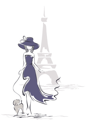 Lady in a hat in Parisのイラスト素材