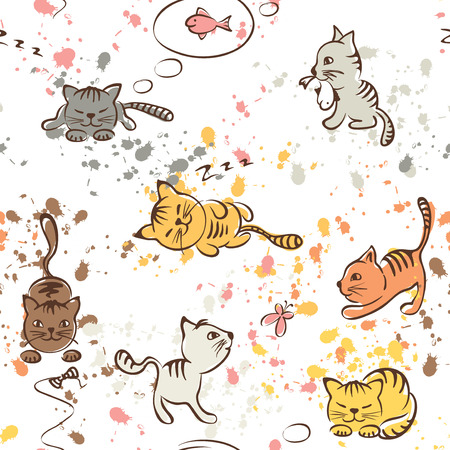 Pattern of funny cats, seamlessのイラスト素材