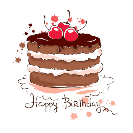 Vector illustration -- chocolate cake with cherryのイラスト素材