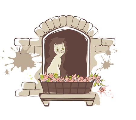Cute cat in the windowのイラスト素材