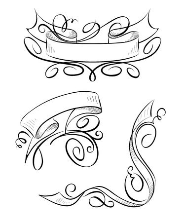Set of design elements - Ribbons with curlsのイラスト素材