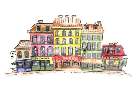 Funny old town, watercolor sketch -- Parisのイラスト素材