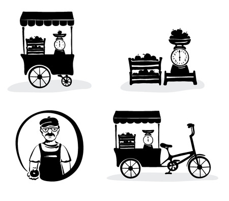 Fruit Shop on wheels. Set vector illustration.のイラスト素材
