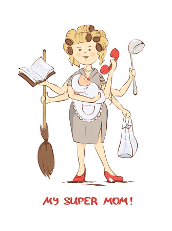 Super mom -- card for Mother's Day, illustrationのイラスト素材
