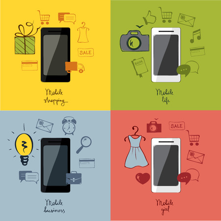 Set illustration, idea, concept - mobile technologyのイラスト素材