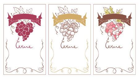 Wine labels / Set vector template for wine label with with a bunch of grapes in the shape of a heart.のイラスト素材