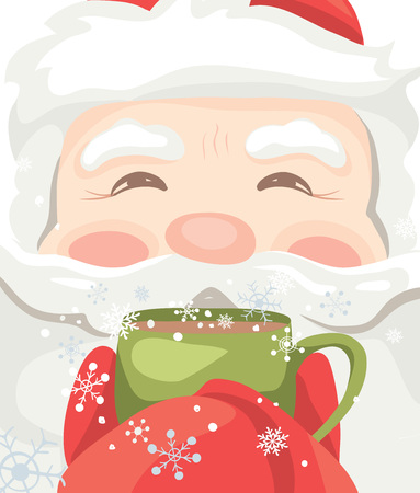 Banner -- Santa warms / Vector christmas illustration, Santa drinking a hot drinkのイラスト素材