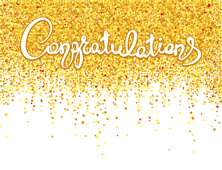 Congratulations/Handwritten calligraphy with gold confetti. Banner, background, title.のイラスト素材