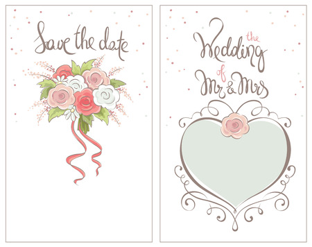Save the date, wedding invitation card / Classic vector ornaments for invitation with bride's bouquetのイラスト素材