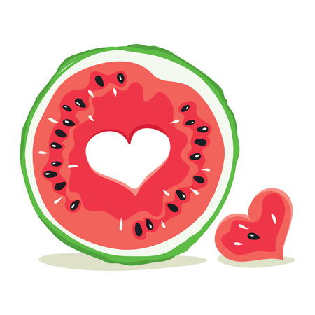 Funny love watermelon - valentine card / slices of watermelon with a hole in the form of heartのイラスト素材