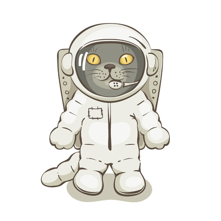 Cat astronaut / Funny vector illustrations with grey cat in