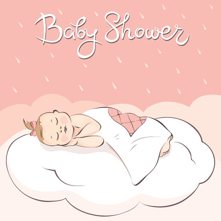 Baby Shower cards / Baby sleeping on a cloud, vector illustrationのイラスト素材