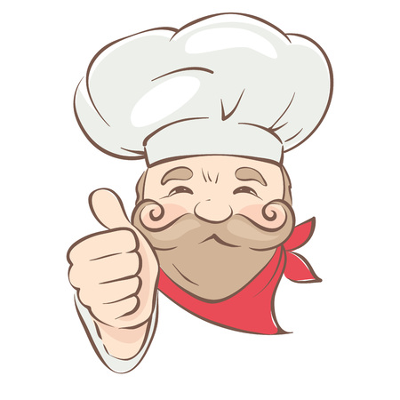 Funny Chef Vector illustration, chef with a beard and a mustache shows a thumbのイラスト素材