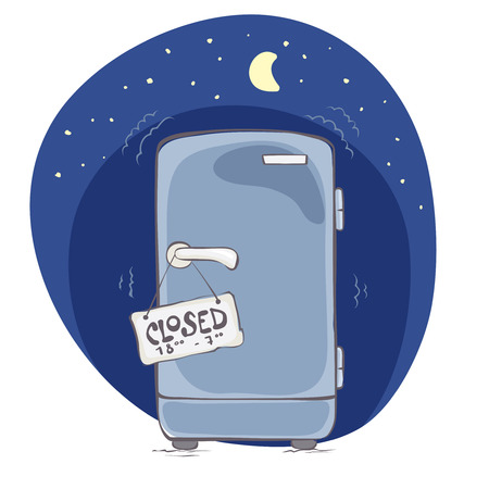 Do not eat at night. Funny vector illustration, fridge is closed until the morning.のイラスト素材