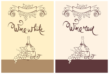 Label for red and white wine -- set. Vector illustration, floral design elementのイラスト素材