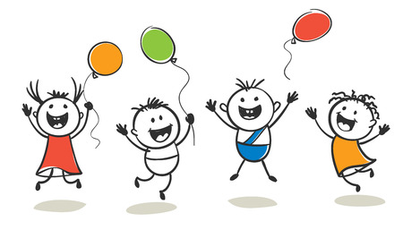 Happy little men. Boys and girls celebrate, vector illustration.のイラスト素材