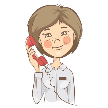 Administrator. Young woman takes a phone call, vector illustration.のイラスト素材