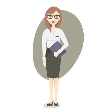 Girl in business. Young woman in business clothes with a folder, vector illustration.のイラスト素材
