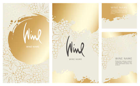 Collection labels for wine. Vector illustration, set of backgrounds with gold patterns and gold strokes.のイラスト素材