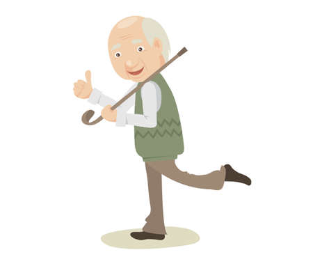 Cheerful grandfather feels healthy. Elderly men shows an approving gesture, vector illustration.のイラスト素材