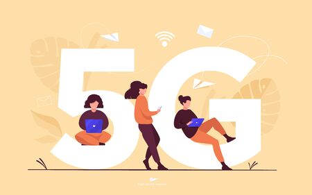 people and high speed internet 5gのイラスト素材