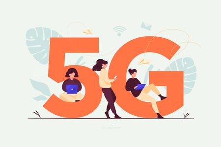 technologies. high speed internet. 5G. modern bright flat illustrationのイラスト素材