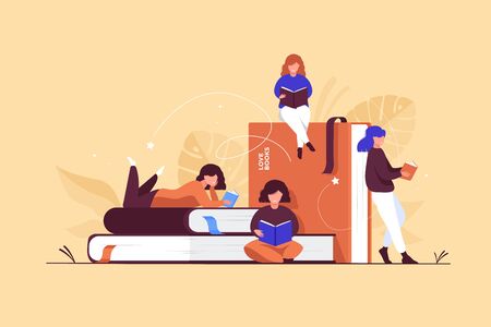 people who love to read next to booksのイラスト素材