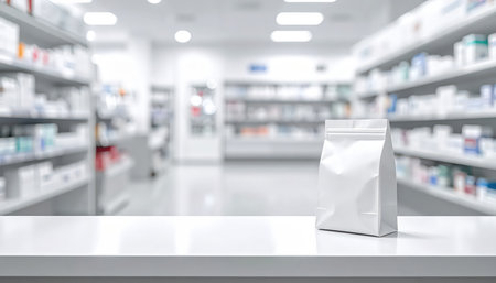 Blurred image of pharmacy drugstore and drugstore shelves for background usage.の素材