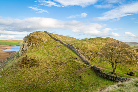 Sycamore Gap on Hadrian\'s Wall in Northumberland, Englandの写真素材