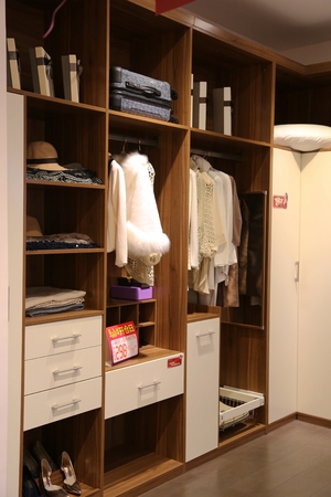 wide wooden dressing room, interior of a modern houseのeditorial素材