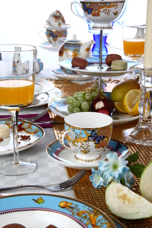 Ceramic tableware on the tableの写真素材