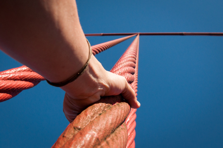 San Francisco, CA - Holding Golden Gate Cableの写真素材