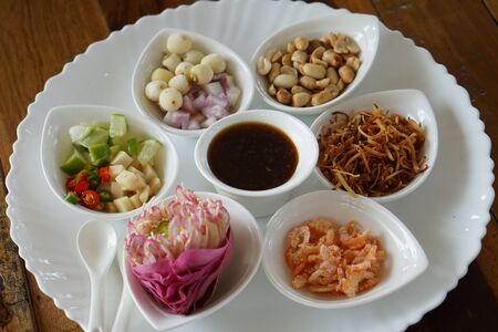 savoury petal of lotus flower leave Wraps is call Thai Food-Miang Kham, Thailandの写真素材