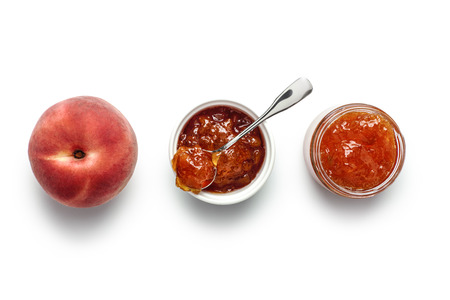 Peach Jam in jars with fresh peach.の写真素材