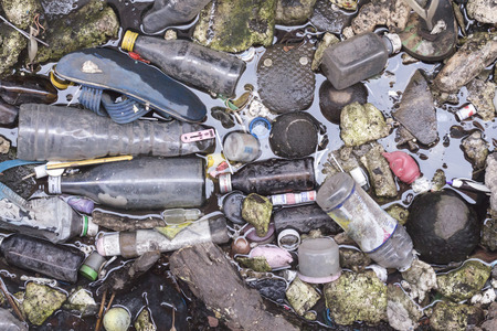 Bangkok - Feburay 15: Plastic rubbish paper foam garbage pollution in river photo showing pollution in city on Feburay 15, 2015 in Bangkok Thailand.の写真素材