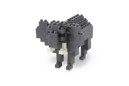 Toy Elephant made from toy plastic colorful blocks. Isolated with clipping path on white background.Perfect for illustrate element or background.の写真素材