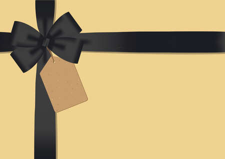 Background with black ribbon and kraft tag.のイラスト素材