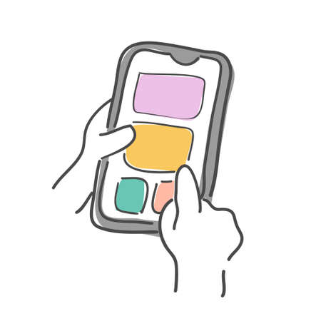 Illustration of holding a smartphone and manipulating it with a fingerのイラスト素材
