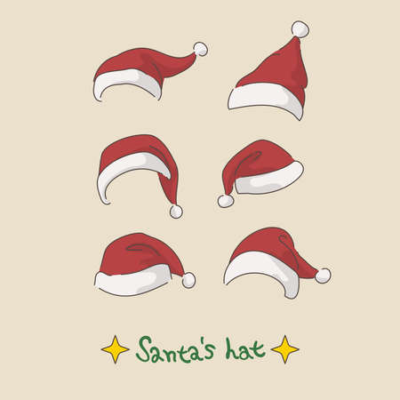 Handdrawn set of Santas hatsのイラスト素材