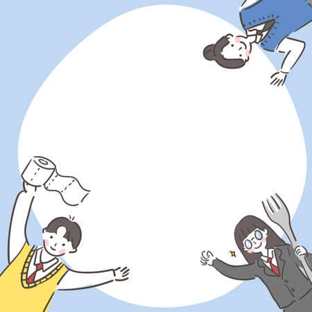 A frame design with students in school uniforms.のイラスト素材