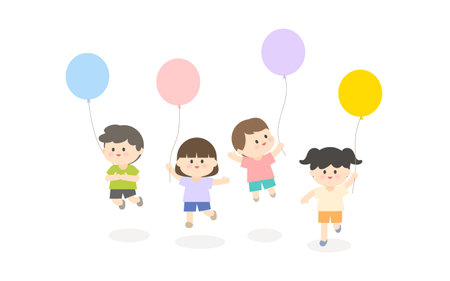 Illustration of children holding balloons.のイラスト素材
