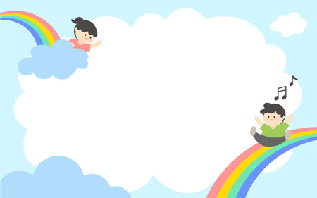 Illustration of Rainbow and Childrenのイラスト素材