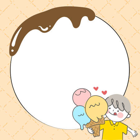 Illustration of children eating ice cream and frame design.のイラスト素材