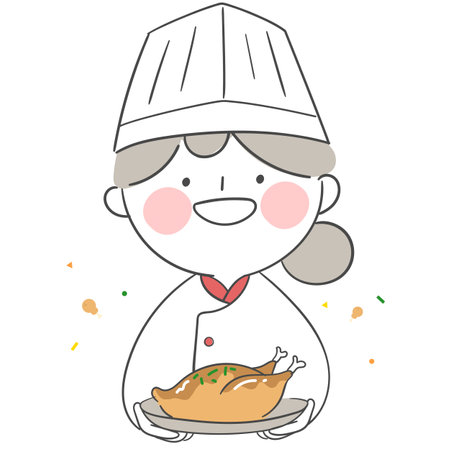 An illustration of a chef character presenting a chicken dishのイラスト素材