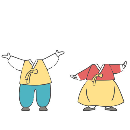 An Illustration of Children Wearing Traditional Korean Hanbok with a face cutoutのイラスト素材